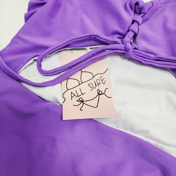 Purple One-Piece Swimsuit Cross Strap Detailing Adjustable Ties All Sure SZ L - Picture 4 of 8